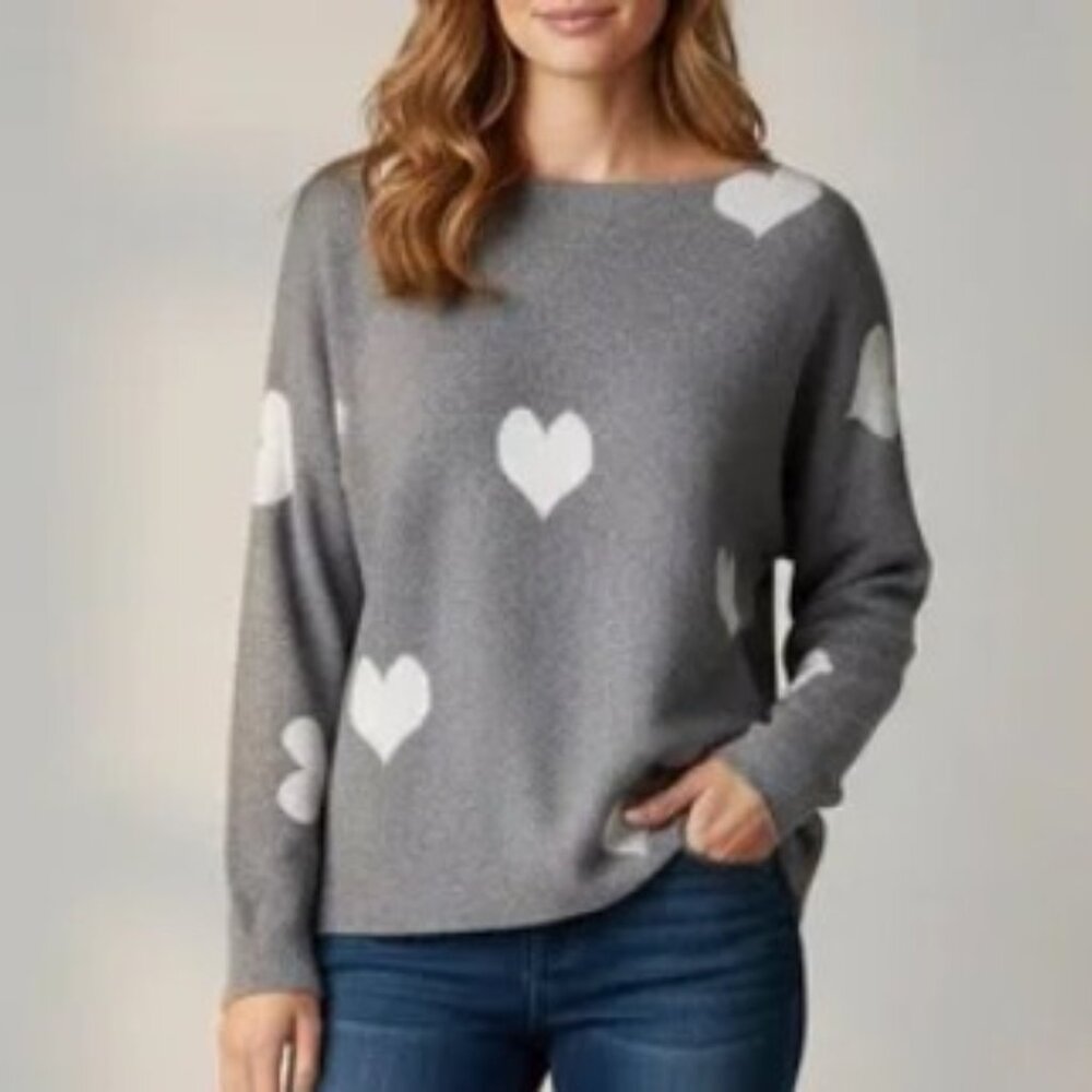 belle by belldini Soft Grey Pullover Sweater with White Heart Pattern women's 2X